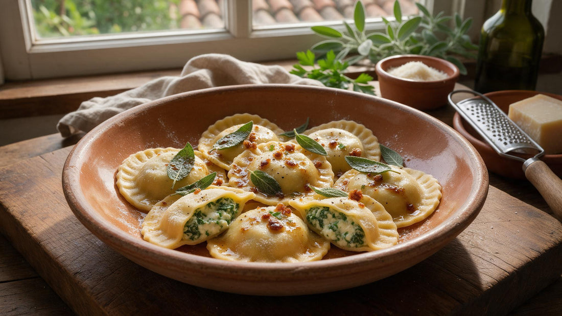 Ravioli de Ricota e Espinafre com Manteiga e Sálvia