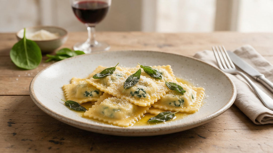 Ravioli de Ricota e Espinafre com Manteiga e Sálvia